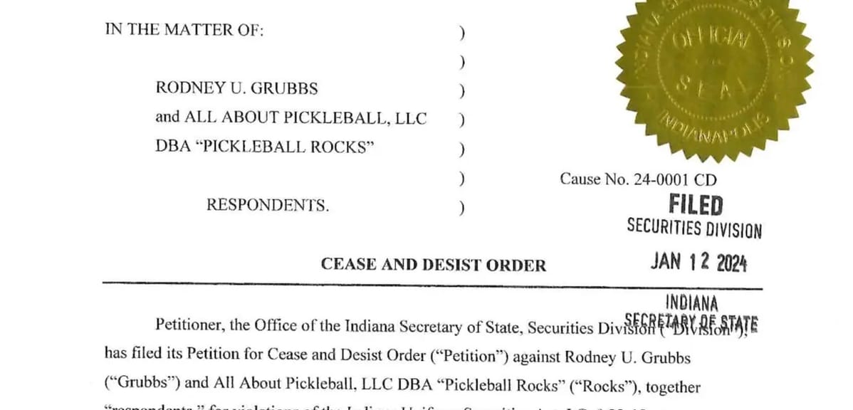 Cease and Desist Order Issued Against 'Fraudulent' Pickleball Company