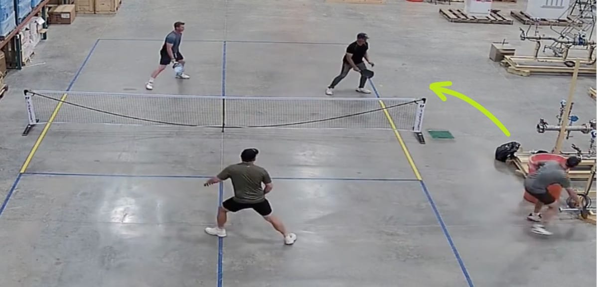 Bossman crosses the line in warehouse pickleball game